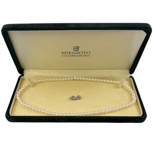 Mikimoto Pearl Necklace 17" Cultured White 6mm SIL Signed M Clasp Needs Repair